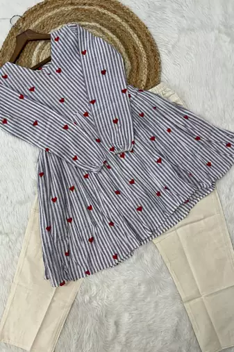 Sky blue color linen cotton top bottom set for graceful formal attire