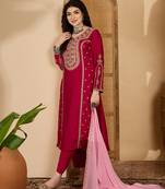 Red color beautiful vichitra silk embroidery elegant ceremonial suit