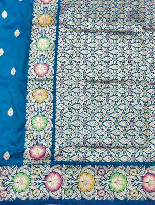 Blue zari woven silk blend saree with blouse piece 5