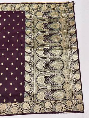 Wine zari woven silk blend saree with blouse piece 2