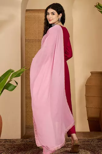 Red color beautiful vichitra silk embroidery elegant ceremonial suit