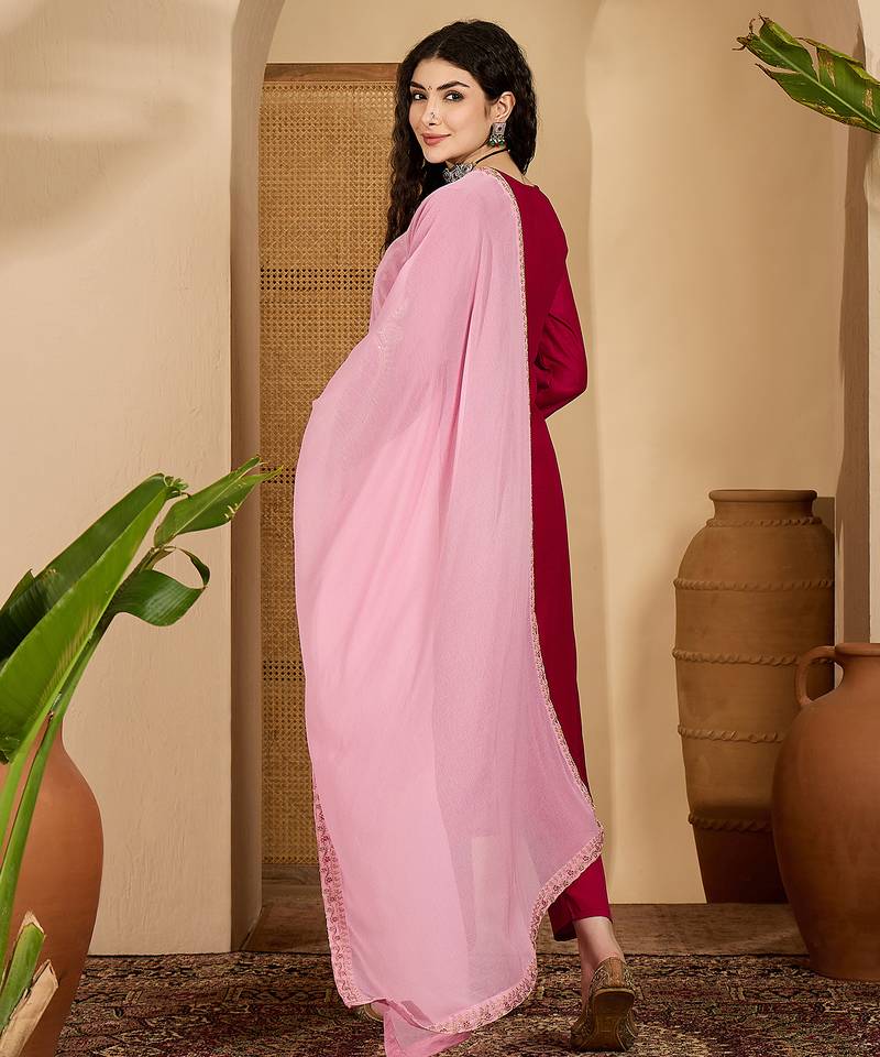 Red color beautiful vichitra silk embroidery elegant ceremonial suit