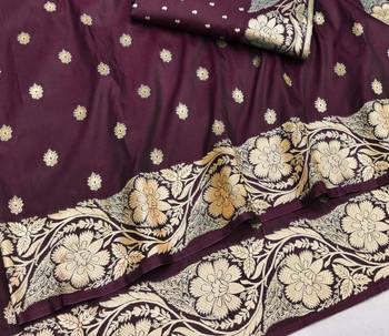 Wine zari woven silk blend saree with blouse piece 3