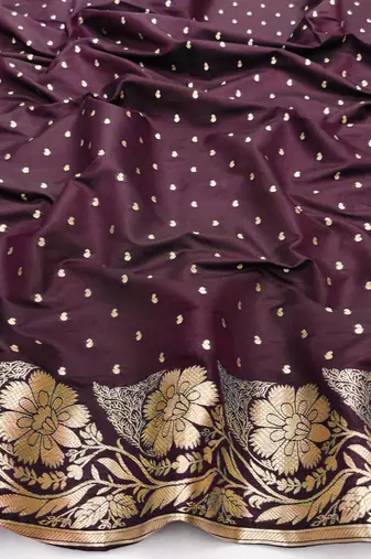 Wine zari woven silk blend saree with blouse piece
