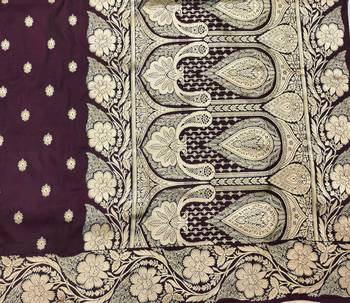 Wine zari woven silk blend saree with blouse piece 5