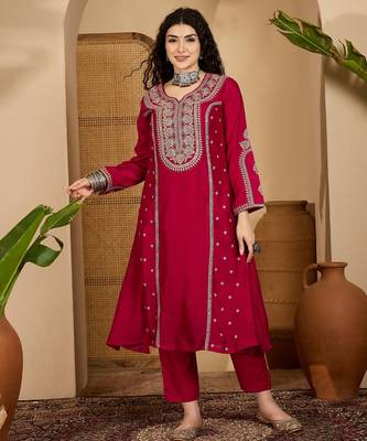 Red color beautiful vichitra silk embroidery elegant ceremonial suit 4