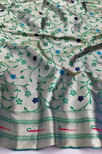 Rama zari woven paithani silk blend saree with blouse piece