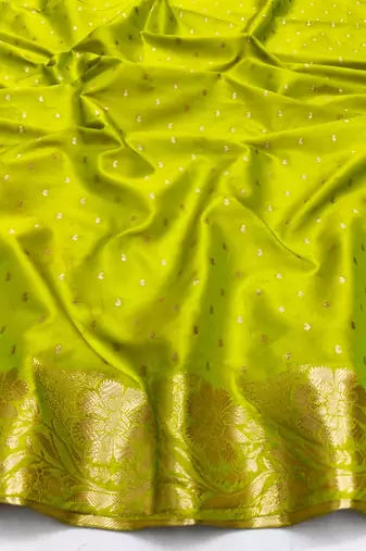Lime zari woven silk blend saree with blouse piece