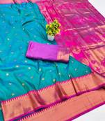 Rama zari woven paithani silk blend saree with blouse piece