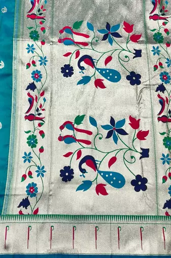 Rama zari woven paithani silk blend saree with blouse piece