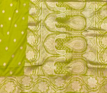 Lime zari woven silk blend saree with blouse piece 5