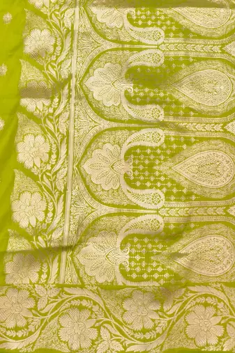 Lime zari woven silk blend saree with blouse piece