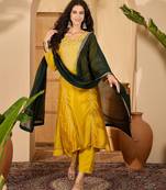 Mustard color beautiful vichitra silk embroidery elegant ceremonial suit