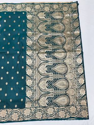 Firozi zari woven silk blend saree with blouse piece 2