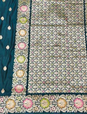 Firozi zari woven silk blend saree with blouse piece 5