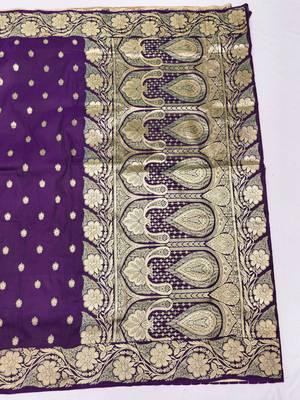 Purple zari woven silk blend saree with blouse piece 2