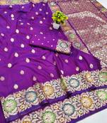 Purple zari woven banarasi silk blend saree with blouse piece