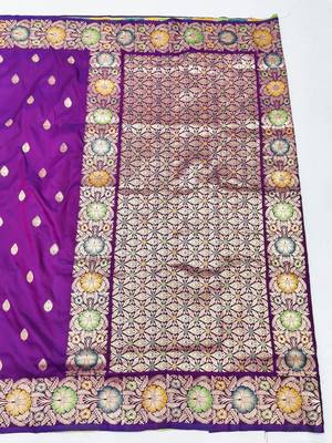 Purple zari woven silk blend saree with blouse piece 2