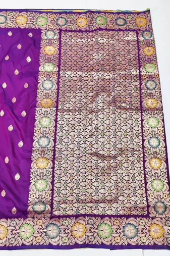 Purple zari woven silk blend saree with blouse piece