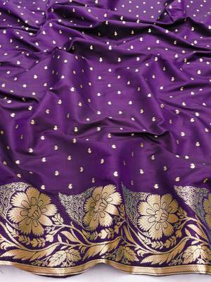 Purple zari woven silk blend saree with blouse piece 4