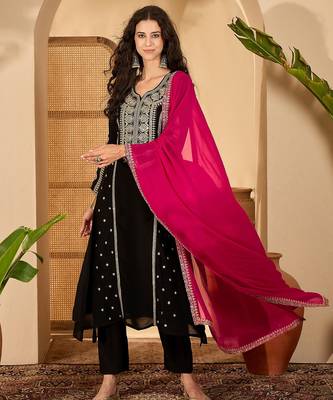 Black color beautiful vichitra silk embroidery elegant ceremonial suit 1