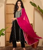 Black color beautiful vichitra silk embroidery elegant ceremonial suit