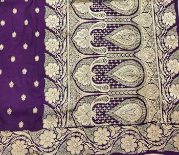 Purple zari woven silk blend saree with blouse piece 5