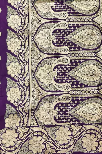 Purple zari woven silk blend saree with blouse piece