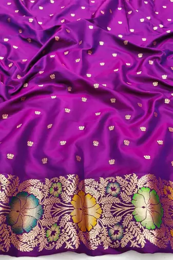 Purple zari woven silk blend saree with blouse piece