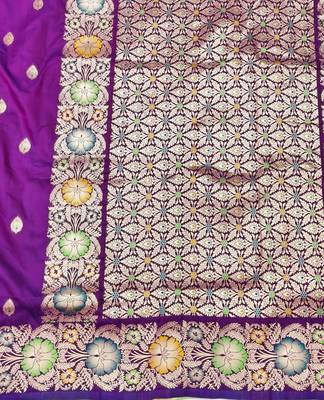 Purple zari woven silk blend saree with blouse piece 5