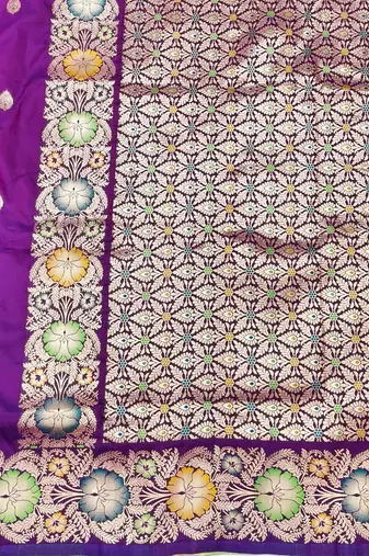Purple zari woven silk blend saree with blouse piece