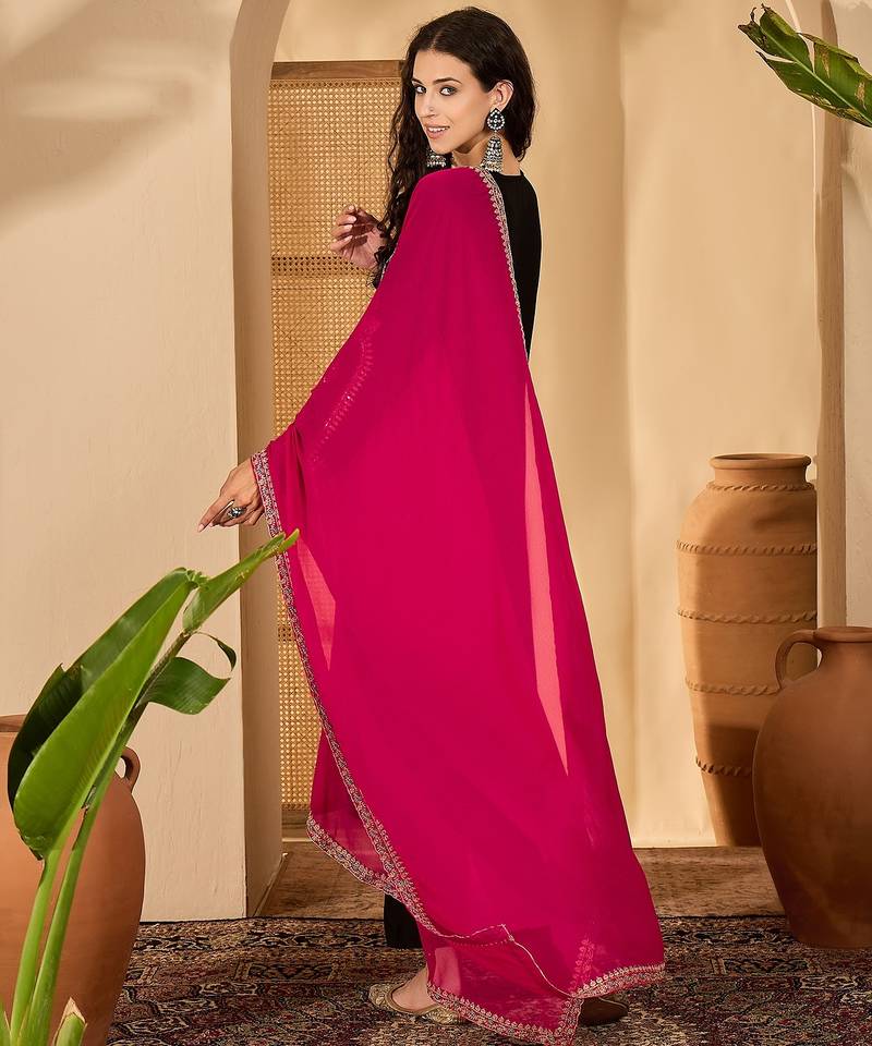 Black color beautiful vichitra silk embroidery elegant ceremonial suit