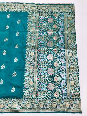Light blue zari woven silk blend saree with blouse piece 2