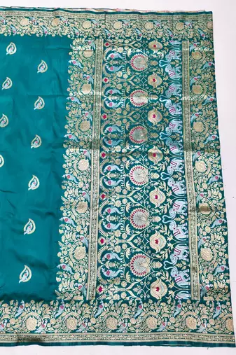 Light blue zari woven silk blend saree with blouse piece
