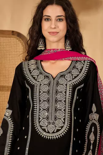 Black color beautiful vichitra silk embroidery elegant ceremonial suit