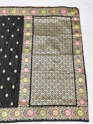 Black zari woven silk blend saree with blouse piece 2