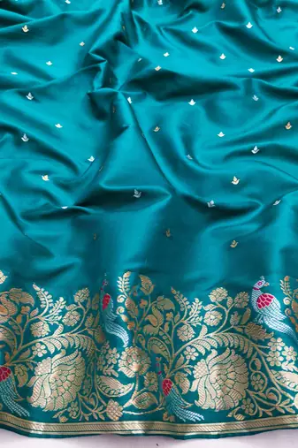 Light blue zari woven silk blend saree with blouse piece