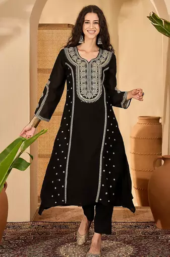 Black color beautiful vichitra silk embroidery elegant ceremonial suit