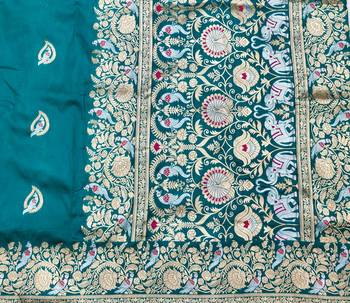 Light blue zari woven silk blend saree with blouse piece 5