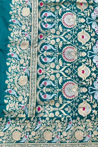 Light blue zari woven silk blend saree with blouse piece