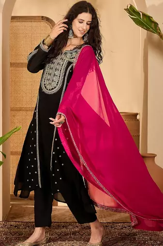 Black color beautiful vichitra silk embroidery elegant ceremonial suit
