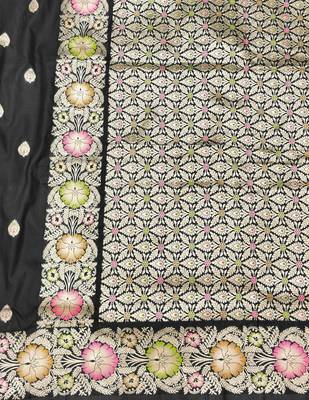 Black zari woven silk blend saree with blouse piece 5