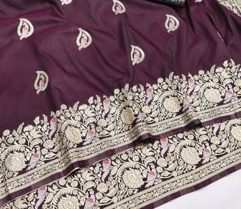 Wine zari woven silk blend saree with blouse piece 3