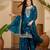 Teal color beautiful chinon silk embroidery elegant ceremonial suit