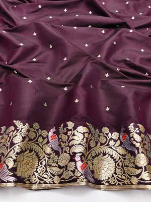 Wine zari woven silk blend saree with blouse piece 4