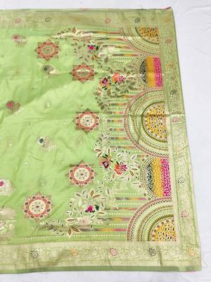 Light green zari woven silk blend saree with blouse piece 2
