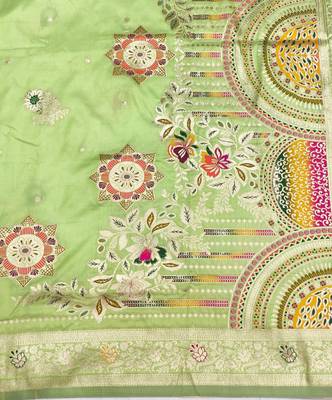 Light green zari woven silk blend saree with blouse piece 5