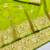 Lime zari woven banarasi silk blend saree with blouse piece