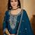 Teal color beautiful chinon silk embroidery elegant ceremonial suit