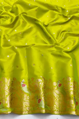 Lime zari woven silk blend saree with blouse piece